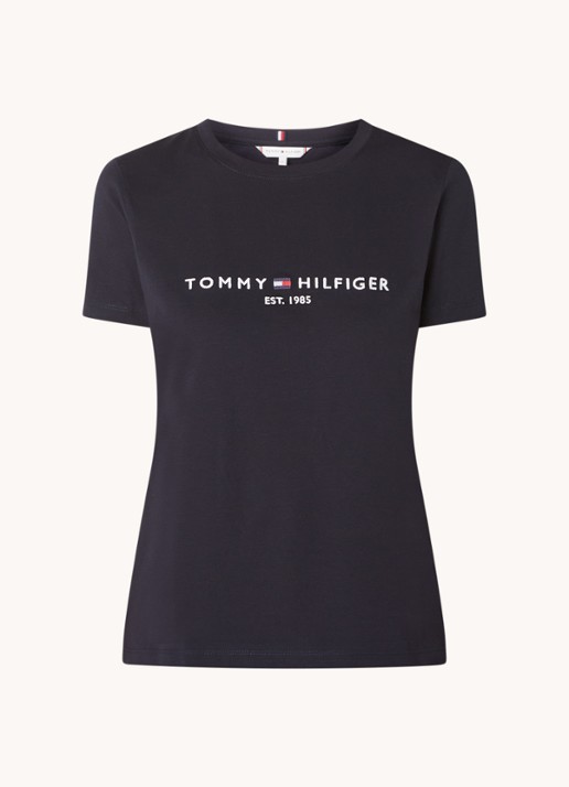 Tommy Hilfiger T-shirt met logoborduring en ronde hals - voorkant 2 lichtblauw