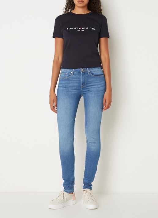 Tommy Hilfiger T-shirt met logoborduring en ronde hals - voorkant 3 lichtblauw