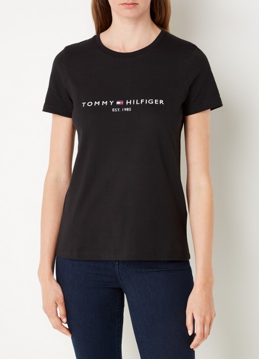 Tommy Hilfiger T-shirt met logoborduring en ronde hals - detail 2 zwart
