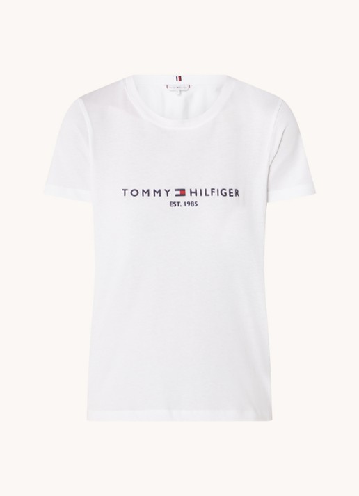 Tommy Hilfiger T-shirt met logoborduring en ronde hals - voorkant wit