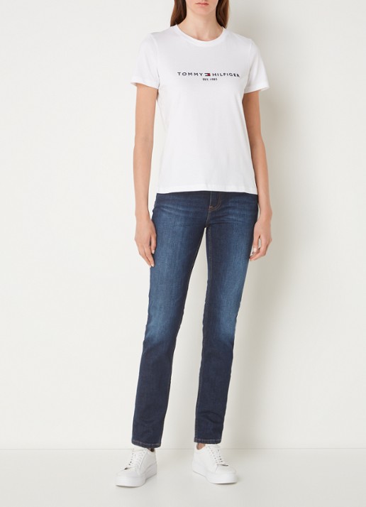 Tommy Hilfiger T-shirt met logoborduring en ronde hals - voorkant 2 wit