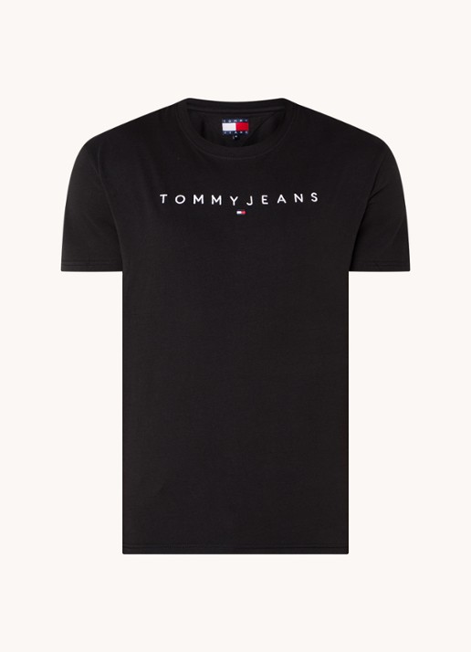 Tommy Hilfiger T-shirt met logoborduring - voorkant zwart