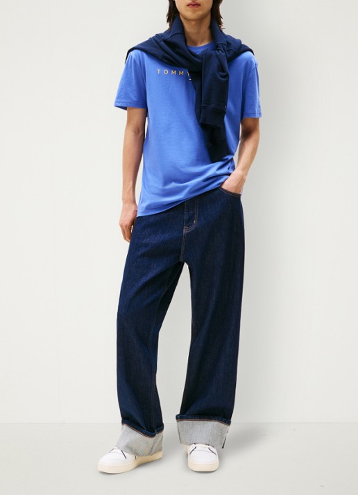 Tommy Hilfiger T-shirt met logoborduring - voorkant 4 donkerblauw