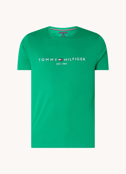 Tommy Hilfiger T-shirt met logoborduring  - voorkant 3 olympic green / groen