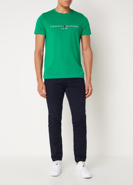 Tommy Hilfiger T-shirt met logoborduring  - voorkant 4 olympic green / groen