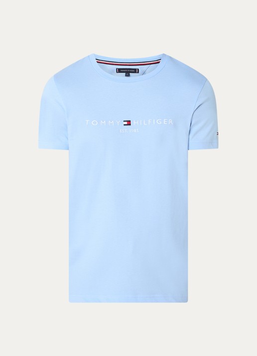 Tommy Hilfiger T-shirt met logoborduring  - voorkant 2 vessel blue / blauw
