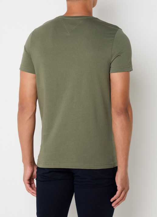 Tommy Hilfiger T-shirt met logoborduring  - achterkant 3 battle green / groen