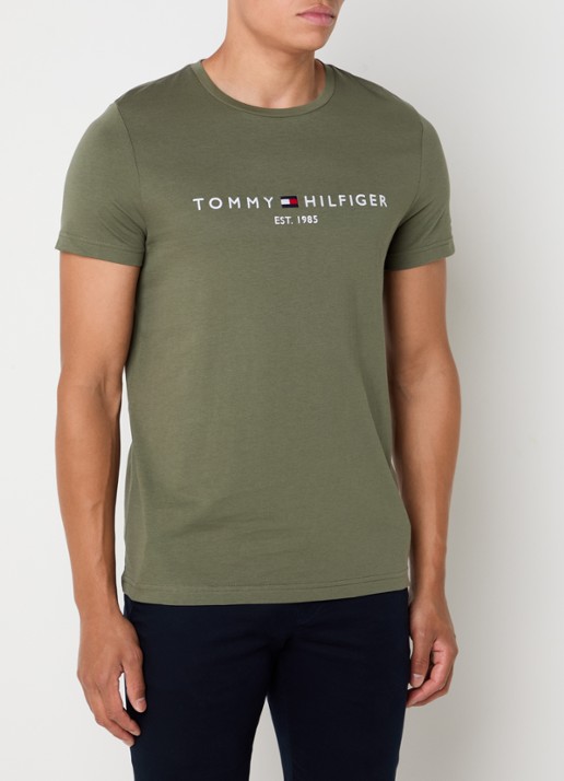 Tommy Hilfiger T-shirt met logoborduring  - detail 4 battle green / groen