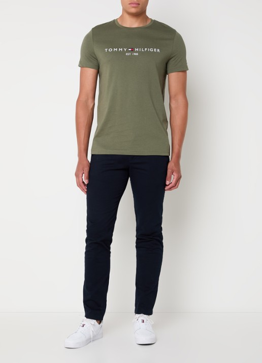 Tommy Hilfiger T-shirt met logoborduring  - voorkant 2 battle green / groen
