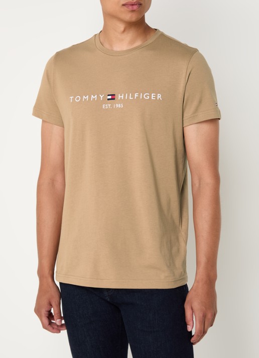 Tommy Hilfiger T-shirt met logoborduring  - detail safari canvas / beige