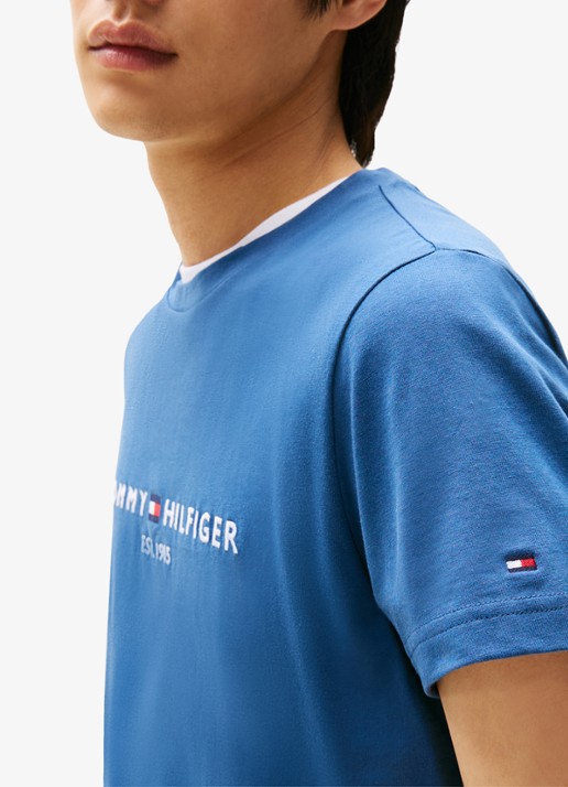 Tommy Hilfiger T-shirt met logoborduring  - detail 2 aegean sea / blauw