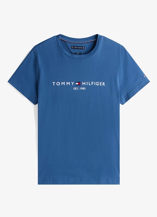 Tommy Hilfiger T-shirt met logoborduring  - voorkant 3 aegean sea / blauw