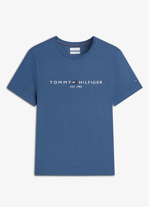Tommy Hilfiger T-shirt met logoborduring  - voorkant 3 aegean sea / blauw