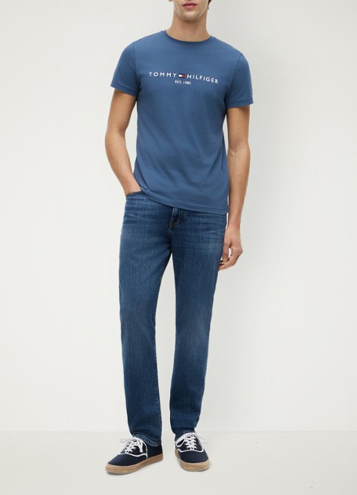 Tommy Hilfiger T-shirt met logoborduring  - voorkant 4 aegean sea / blauw