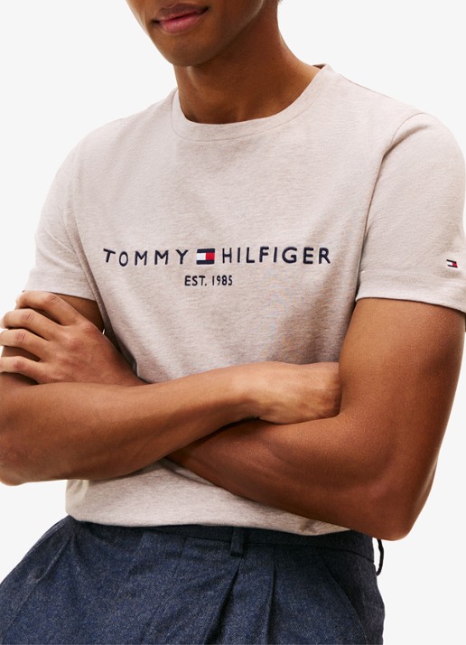 Tommy Hilfiger T-shirt met logoborduring  - detail 2 heathered pebble / beige