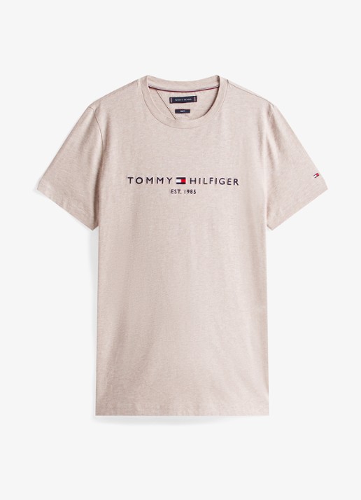 Tommy Hilfiger T-shirt met logoborduring  - voorkant 3 heathered pebble / beige