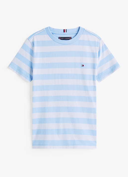 Tommy Hilfiger T-shirt met logoborduring - voorkant 3 cloudy blue-c14 / lichtblauw