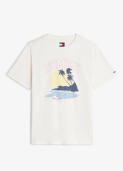 Tommy Hilfiger T-shirt met logoprint - voorkant gebroken wit