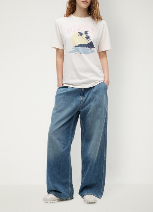 Tommy Hilfiger T-shirt met logoprint - voorkant 2 gebroken wit