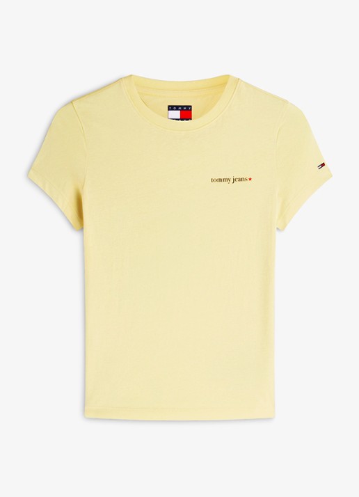 Tommy Hilfiger T-shirt met logoprint - voorkant lichtgeel