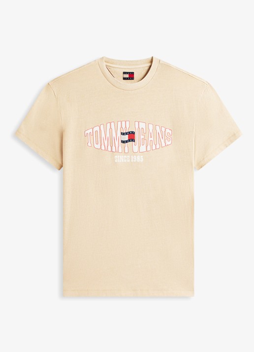 Tommy Hilfiger T-shirt met logoprint - voorkant goud