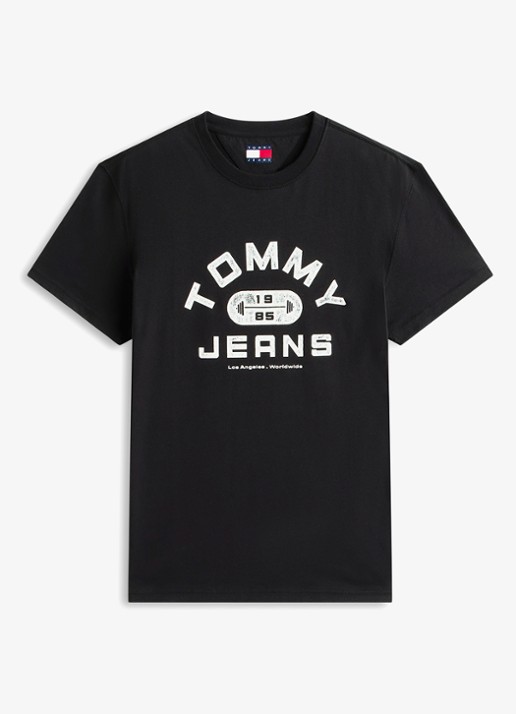 Tommy Hilfiger T-shirt met logoprint - voorkant zwart