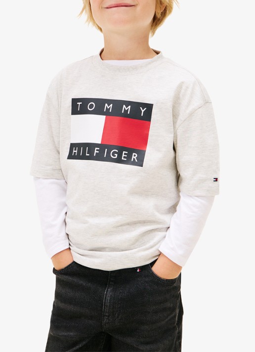 Tommy Hilfiger T-shirt met logoprint - detail 4 lichtgrijs