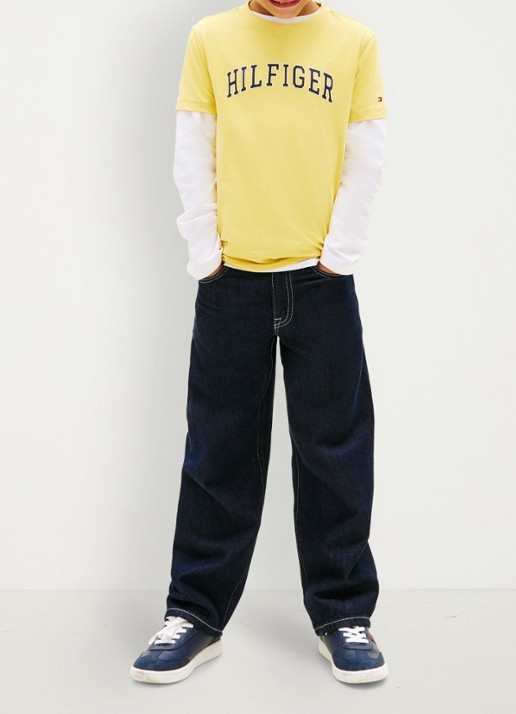 Tommy Hilfiger T-shirt met logoprint - voorkant 2 geel