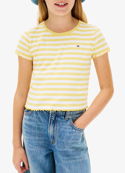 Tommy Hilfiger T-shirt met ribstructuur en logo - detail 2 lichtgeel
