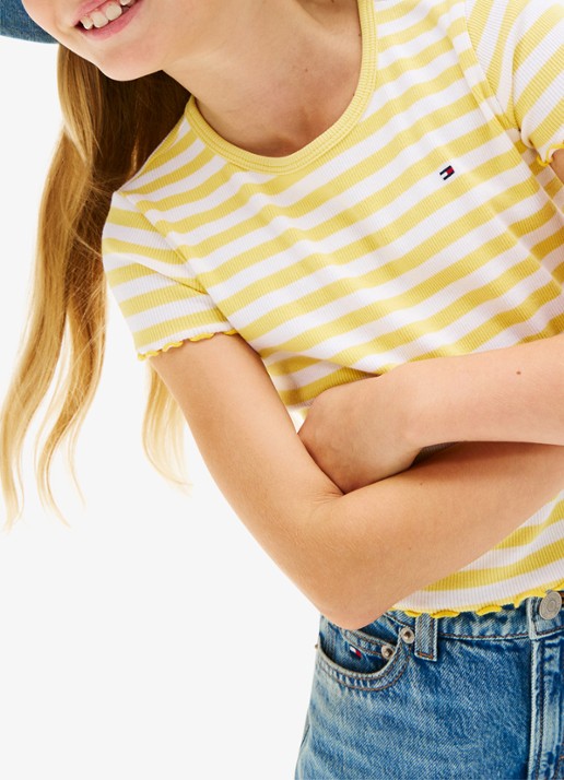 Tommy Hilfiger T-shirt met ribstructuur en logo - detail 3 lichtgeel