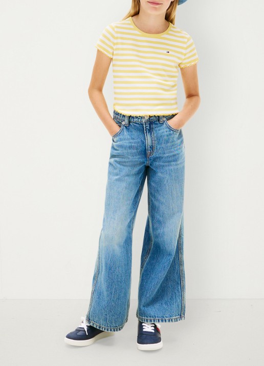 Tommy Hilfiger T-shirt met ribstructuur en logo - voorkant 5 lichtgeel