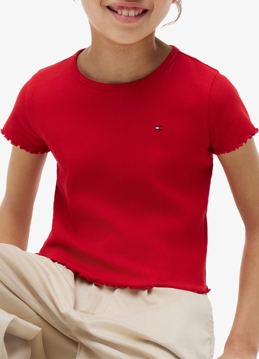Tommy Hilfiger T-shirt met ribstructuur en logo - detail 2 rood
