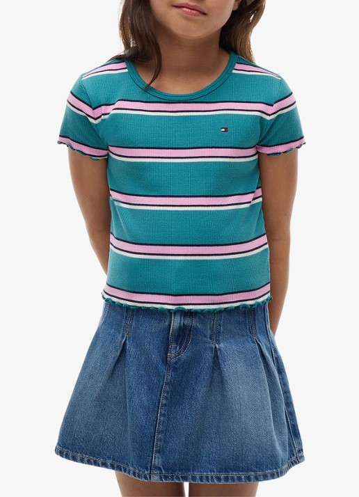 Tommy Hilfiger T-shirt met ribstructuur en logo - detail 4 turquoise