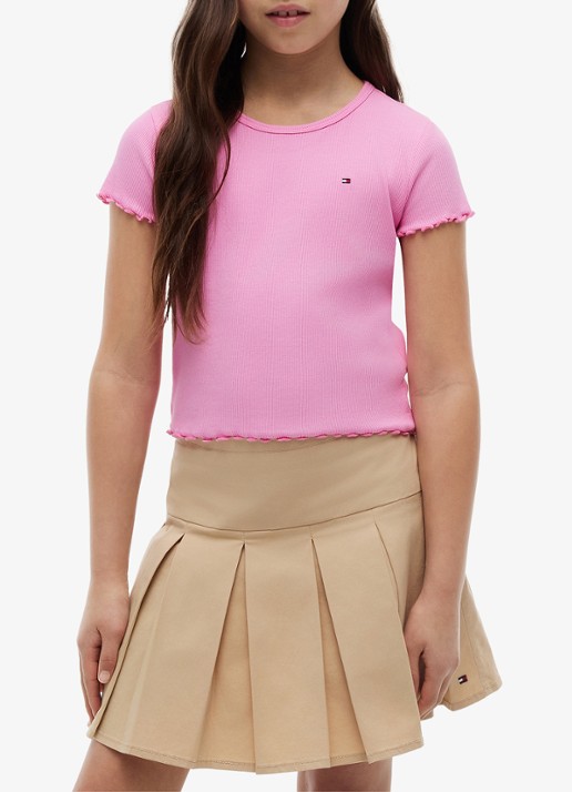Tommy Hilfiger T-shirt met ribstructuur en logo - detail roze
