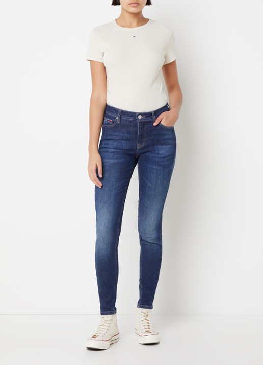 Tommy Hilfiger T-shirt met ribstructuur en logoborduring - voorkant 2 creme