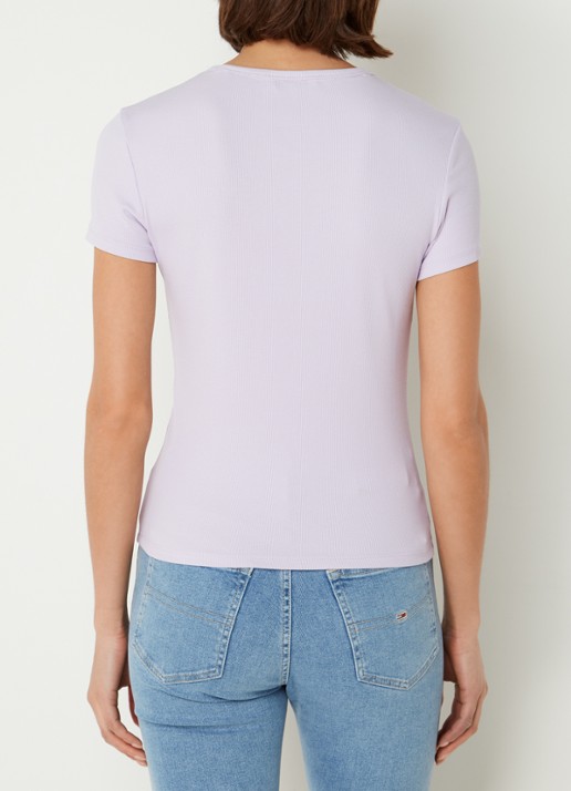 Tommy Hilfiger T-shirt met ribstructuur en logoborduring - achterkant 4 lila