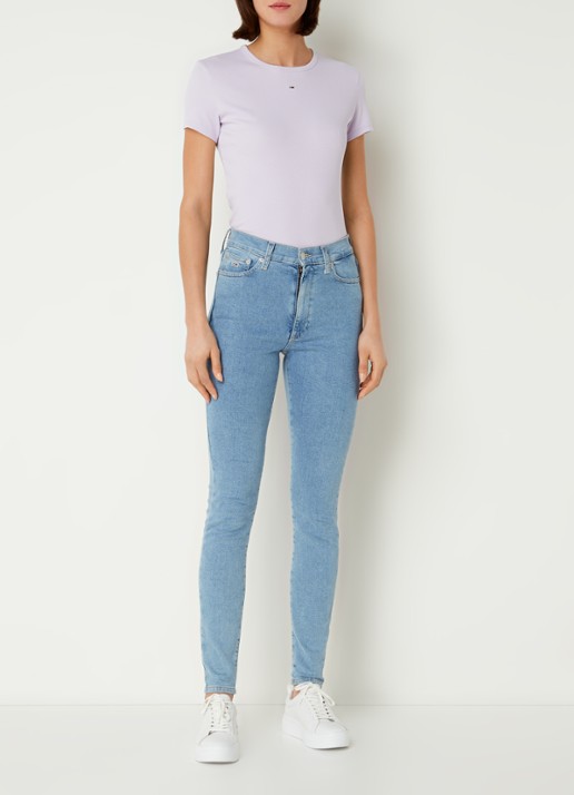 Tommy Hilfiger T-shirt met ribstructuur en logoborduring - voorkant 3 lila