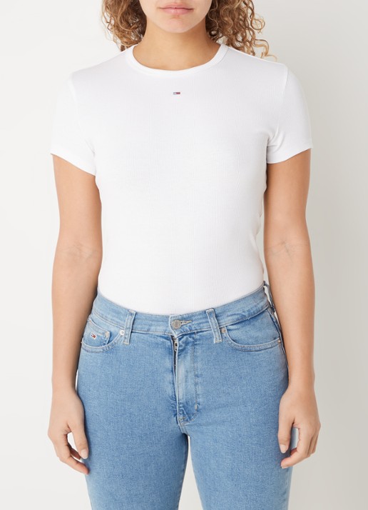 Tommy Hilfiger T-shirt met ribstructuur en logoborduring