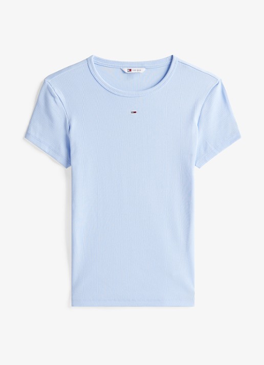 Tommy Hilfiger T-shirt met ribstructuur en logoborduring - voorkant donkerblauw