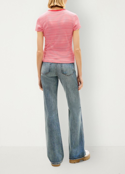 Tommy Hilfiger T-shirt met ribstructuur en logoborduring - achterkant rood