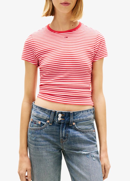 Tommy Hilfiger T-shirt met ribstructuur en logoborduring