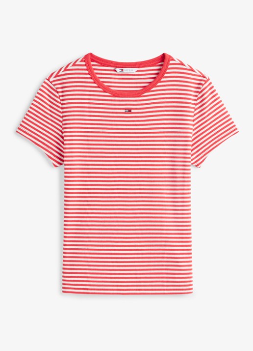 Tommy Hilfiger T-shirt met ribstructuur en logoborduring - voorkant 2 rood