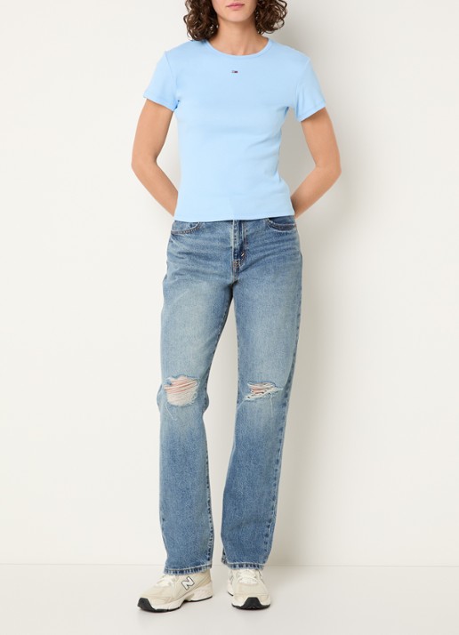 Tommy Hilfiger T-shirt met ribstructuur en logoborduring - voorkant 3 blauwgrijs