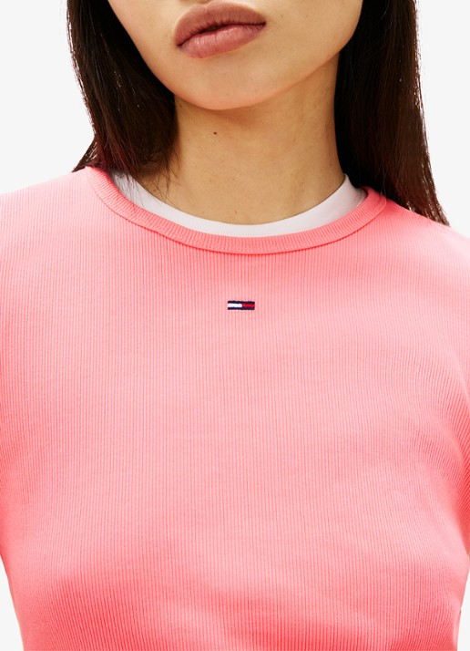 Tommy Hilfiger T-shirt met ribstructuur en logoborduring - detail 2 roze