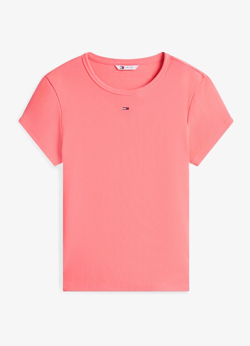 Tommy Hilfiger T-shirt met ribstructuur en logoborduring - voorkant 3 roze