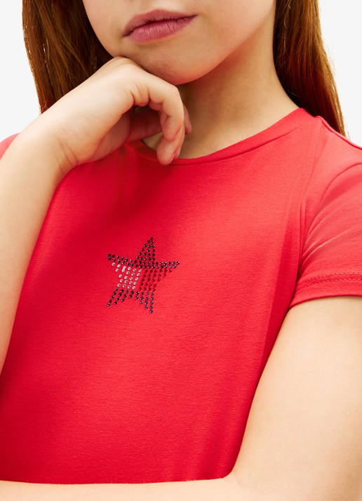 Tommy Hilfiger T-shirt met strass - detail 3 rood