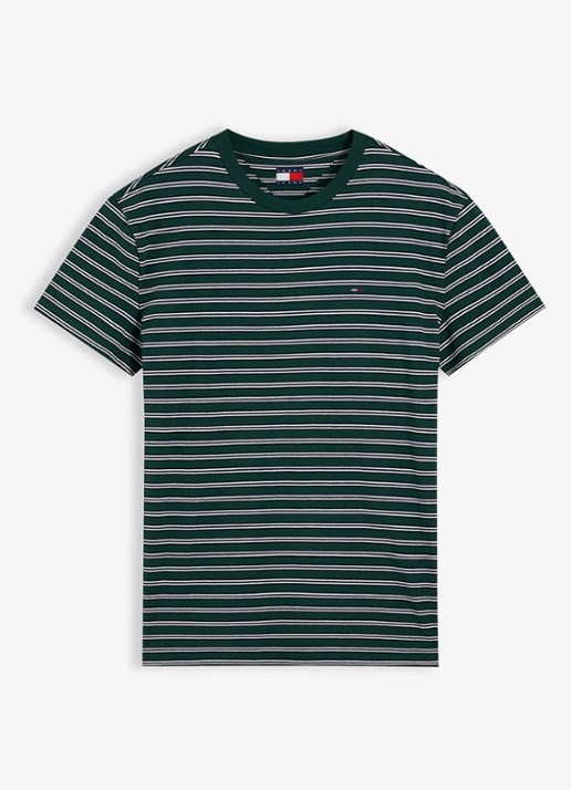 Tommy Hilfiger T-shirt met streepdessin  - voorkant 4 groen