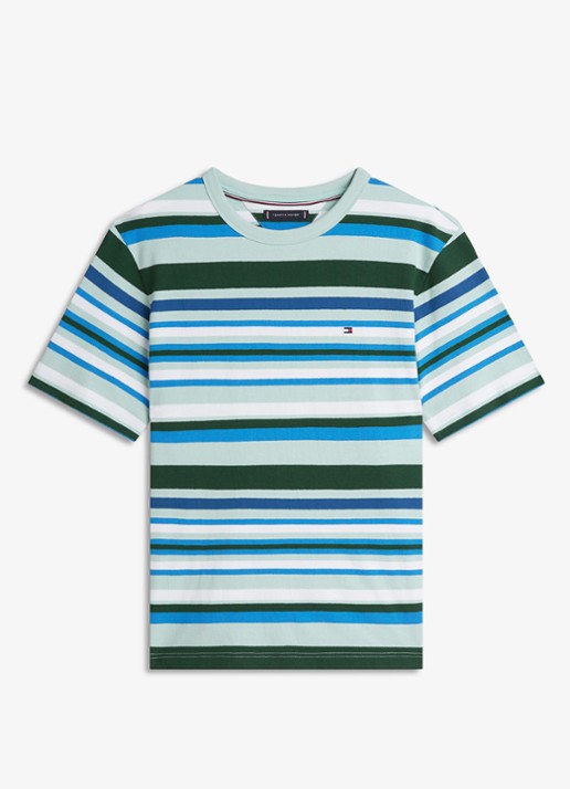 Tommy Hilfiger T-shirt met streepprint en logo - voorkant 4 mint