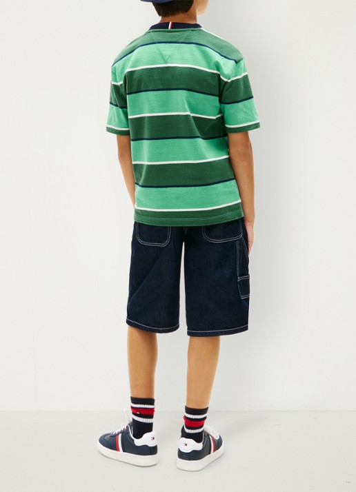 Tommy Hilfiger T-shirt met streepprint en logo - achterkant groen