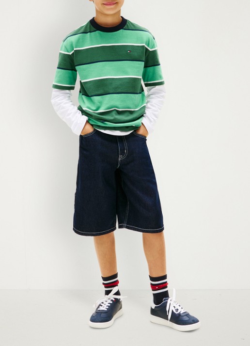 Tommy Hilfiger T-shirt met streepprint en logo - voorkant 3 groen